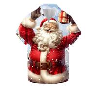 Funny Christmas Shirt for Men UK Sale Xmas Hawaiian Shirts 3D Print T Shirt Santa Claus T-Shirt Button Down Shirt Short Sleeve Tops Snowflakes Pullover Front-Pocket Lapel Shirt Cotton Tshirt