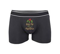 Funny Christmas Shorts Boxer Kiss Me Under The Mistletoe Funny Xmas Festive Celebrations Gift Men's Underwear (BLACK, XL)