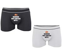 Funny Christmas Shorts Boxer May Contain Nuts Xmas Gift Underwear (BLACK, S)