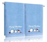 Funny Christmas Snowman Hand Towels for Bathroom Kitchen - 100% Cotton Soft Absorbent Winter Holiday Bath Towels Cute Decor - Fun Novelty Christmas Xmas Secret Santa Gifts for Women Mum -Set of 2,Blue