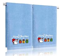 Funny Christmas Snowman Hand Towels for Bathroom Kitchen - 100% Cotton Soft Absorbent Winter Holiday Bath Towels Cute Decor - Fun Novelty Christmas Xmas Secret Santa Gifts for Women Mum -Set of 2,Blue
