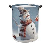 Funny Christmas Snowman Laundry Basket with Handles, Laundry Hamper with Internal Support, Foldable Waterproof Clothes Hamper 44x35cm for Bedroom, Bathroom, Laundry Room, Living Room