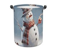 Funny Christmas Snowman Laundry Basket with Handles, Laundry Hamper with Internal Support, Foldable Waterproof Clothes Hamper 44x44cm for Bedroom, Bathroom, Laundry Room, Living Room