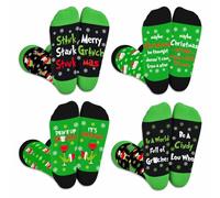 Funny Christmas Socks for Women Men, 4 Pairs Cute Holiday Socks for Kids Adults, Winter Warm Knitted Cartoon Sock, Novelty White Elephant Gifts for Christmas Stocking Stuffers