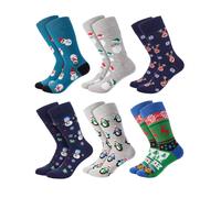 Funny Christmas Socks Pack of 6 Mens Cotton Socks Snowman Reindeer One Size 6-11