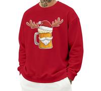 Funny Christmas Sweatshirts for Men - Christmas Beard Beer | Autumn Printed Sweatshirt Long Sleeve Pullover | for 3XL Red