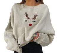 Funny Christmas Sweatshirts for Women Cute Xmas Elk Sweater Oversized Long Sleeve Crew Neck Pullover Tops Fall Fleece Jumper Plus Size Womens Christmas Sweatshirt UK