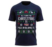 Funny Christmas T Shirt, All I Want for Christmas is a Pigs in Blankets, Mens Red Black Xmas Secret Santa Gifts Funny T Shirts for Men