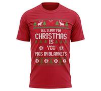 Funny Christmas T Shirt, All I Want for Christmas is a Pigs in Blankets, Mens Red Black Xmas Secret Santa Gifts Funny T Shirts for Men