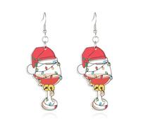 Funny Christmas Theme Drop Dangle Earring for Women Acrylic Red Green Cup Elk Deer Stud Animal Printing Dangling Hook Earrings Lightweight Fashion Xmas Halloween Jewelry Gifts, Metal, No Gemstone