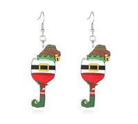 Funny Christmas Theme Drop Dangle Earring for Women Acrylic Red Green Cup Elk Deer Stud Animal Printing Dangling Hook Earrings Lightweight Fashion Xmas Halloween Jewelry Gifts, Metal, No Gemstone
