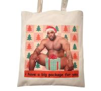 Funny Christmas Tote Bag - I Have a Big Package for You - Barry on a Bed Meme Bag - Secret Santa Gift - Stocking Filler - Hand Printed