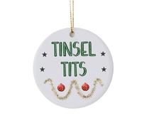 Funny Christmas Tree Decorations, Ceramic Baubles - “Jingle Balls” & “Tinsel Tits” Set - Adult Humor Christmas Tree Ornaments - Naughty Xmas Gifts for Friends (Tinsel Tits)