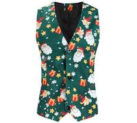 Funny Christmas Waistcoat - Men's Festive Santa Xmas V-Neck Sleeveless Button Slim Party Dress Waistcoat with Pocket