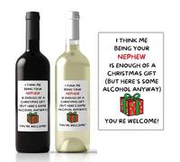 Funny Christmas Wine Bottle Label for Auntie Or Uncle from Nephew Humorous Xmas Message