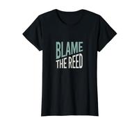 Funny Clarinet Humor Blame the Reed Value Graphic T-Shirt, Women, Black, L