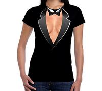 Funny Cleavage Women's Tuxedo Fancy Dress T Shirt (Small, Black)