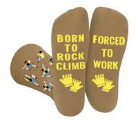Funny Climb Socks for Men Women Dad Teenage Boys - BORN TO CLIMB FORCED TO WORK Novelty Fun Funky Happy Silly Sports Socks - Rock Climbing Fathers Day Birthday Gift Ideas Christmas Stocking Filler