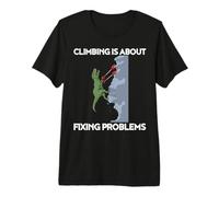 Funny Climbing T-Shirt T-Rex Rock Climber Dinosaur Tee Premium T-Shirt
