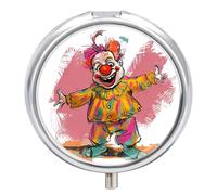Funny Clown Character Pill Box Travel Pill Case for Purse Pocket Weekly Medicine Organizer with Mirror 3 Compartment Round Medicine Case Portable PillcaseHolder for Daily