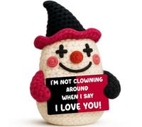 Funny Clown Christmas Birthday Gifts for Boyfriend Girlfriend Women Men Him Her,Small Handmade Crochet Clown with Card Gift for Wedding Anniversary,Romantic I Love You Gifts for Couples Wife Husband