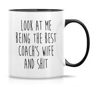 Funny Coach's Wife Mug Best Coach Wife Gifts 11 Oz Ceramic Coffee Drinking Cup Humorous Gifts for Coaches' Wives, Team Supporter, Sports Fans White Mug with Black Handle and Inner