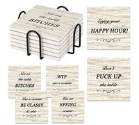 Funny Coasters for Drinks, Coasters Set of 6 Ceramic Coaster with Cork Base Coasters for Wooden Table Housewarming Gift New Home Apartment Kitchen House Decor Gift for Women Men