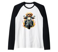 Funny Cockapoo Dog Riding a Motorcycle Cockapoo Lovers Raglan Baseball Tee