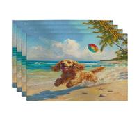 Funny Cocker Spaniel Dog Placemats Set of 4, 12''x18'', Cute Beach Coastal Sea 4Pcs Washable Table Mats for Home Dinning, Pet Holiday Party Kitchen Decoration