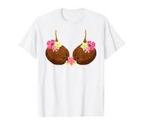 Funny Coconut Bra with Hawaiian Tropical Flowers Value Graphic T-Shirt, Men, White, XL