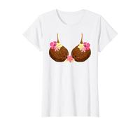 Funny Coconut Bra with Hawaiian Tropical Flowers Value Graphic T-Shirt, Women, White, L