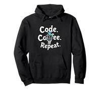 Funny Code Coffee Repeat Programmer Skeleton Hand Design Pullover Hoodie