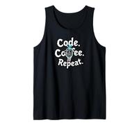 Funny Code Coffee Repeat Programmer Skeleton Hand Design Tank Top