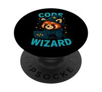 Funny Code Wizard Red Panda Programmer Design PopSockets Adhesive PopGrip