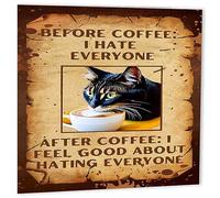 Funny Coffee Cat Birthday Card Before Coffee I Hate Everyone 150x150mm
