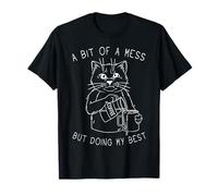 Funny Coffee Cat Tired Mood at Work T-Shirt