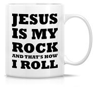 Funny Coffee Cup- Jesus is My Rock and That's How I Roll 11 Oz Ceramic Coffee Mugs - Inspirational Birthday Christmas Gifts for Friends, Coworkers, Siblings, Dad, Mom.