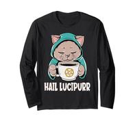 Funny Coffee Love Satanic Cat Hail Lucipurr Long Sleeve T-Shirt