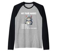 Funny Coffee Lover Naps Sleep Vacation Cat Tired Cartoon Fun Raglan Baseball Tee