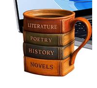 Funny Coffee Mug,3D Painted Book Design Resin Wine Cups - Comfortable Grip Kitchen Mugs for Reader Librarian Book Lover Writer