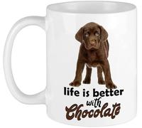 Funny Coffee Mug Life is Better with Chocolate Lab Labrador Watercolor Mug Dog Lover Coffee Cup Unique Birthday Gift for Mom Dad Boyfriend Girlfriend 11 OZ