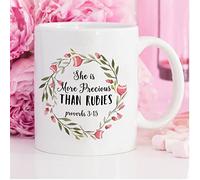 Funny Coffee Mug She is More Precious Than Rubies Ceramic Coffee Mug 15 oz Coffee Mug Tea Cup White Gift for Women Men