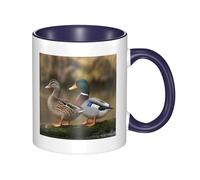Funny Coffee Mugs Mallard Ducks 11 Oz Two Tone Color Ceramic Cup with Comfortable Handle, 3D Pattern, Perfect for Coffee & Tea Cups Mug