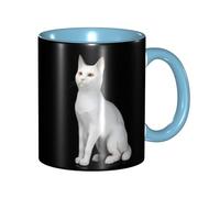 Funny Coffee Mugs White Cat 11 Oz Two Tone Color Ceramic Cup with Comfortable Handle, 3D Pattern, Perfect for Coffee & Tea Cups Mug