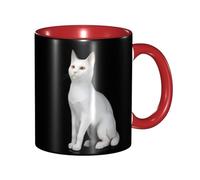 Funny Coffee Mugs White Cat 11 Oz Two Tone Color Ceramic Cup with Comfortable Handle, 3D Pattern, Perfect for Coffee & Tea Cups Mug