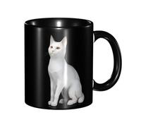 Funny Coffee Mugs White Cat 11 Oz Two Tone Color Ceramic Cup with Comfortable Handle, 3D Pattern, Perfect for Coffee & Tea Cups Mug