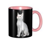 Funny Coffee Mugs White Cat 11 Oz Two Tone Color Ceramic Cup with Comfortable Handle, 3D Pattern, Perfect for Coffee & Tea Cups Mug
