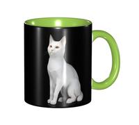 Funny Coffee Mugs White Cat 11 Oz Two Tone Color Ceramic Cup with Comfortable Handle, 3D Pattern, Perfect for Coffee & Tea Cups Mug