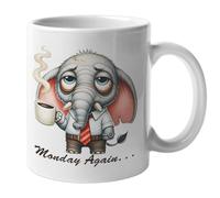 Funny Coffee Mugs with Cute Animal Design - 11oz Ceramic Cup with Hilarious Coffee Quote - Gift for Coffee Lovers (11oz, Elephant (Monday Again..))