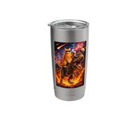 Funny Coffee Orange Cat Riding T-Rex in Cosmic Galaxy UFO Stainless Steel Insulated Tumbler